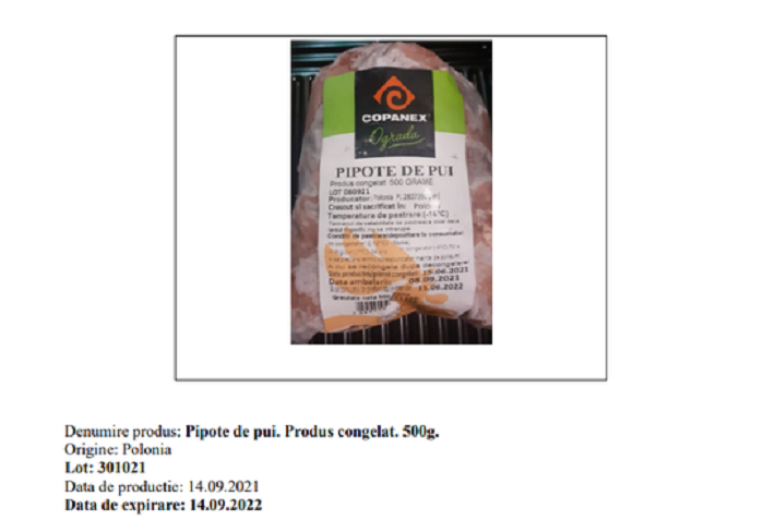 Un mare lanț de magazine din Rom&acirc;nia anunţă retragerea de la v&acirc;nzare a unui lot de pipote de pui cu Salmonella