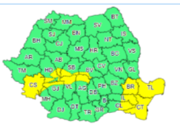 Cod galben de vânt puternic în mai multe regiuni ale țării. Zonele în care se poate ajunge și la 100 de kilometri pe oră