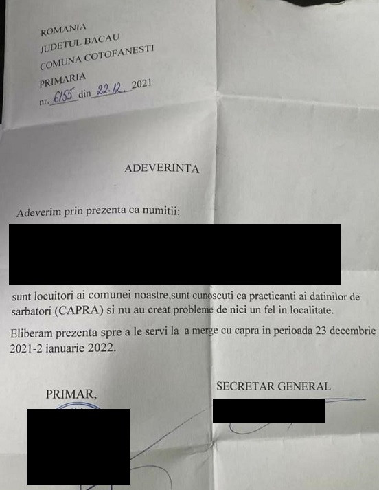 Mai mulți tineri au cerut și primit adeverință de la primărie pentru a merge la “colindat cu capra”. Ce spune primarul