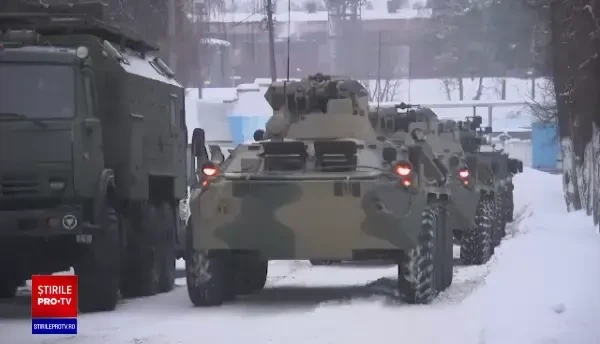 Momentul în care blindatele Rusiei de ”menținere a păcii” pleacă spre Kazahstan