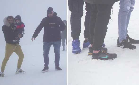 Pe pârtie în blugi și încălțări de stradă. „Nu îmi e frig. Mai un vinișor, mai una-alta”