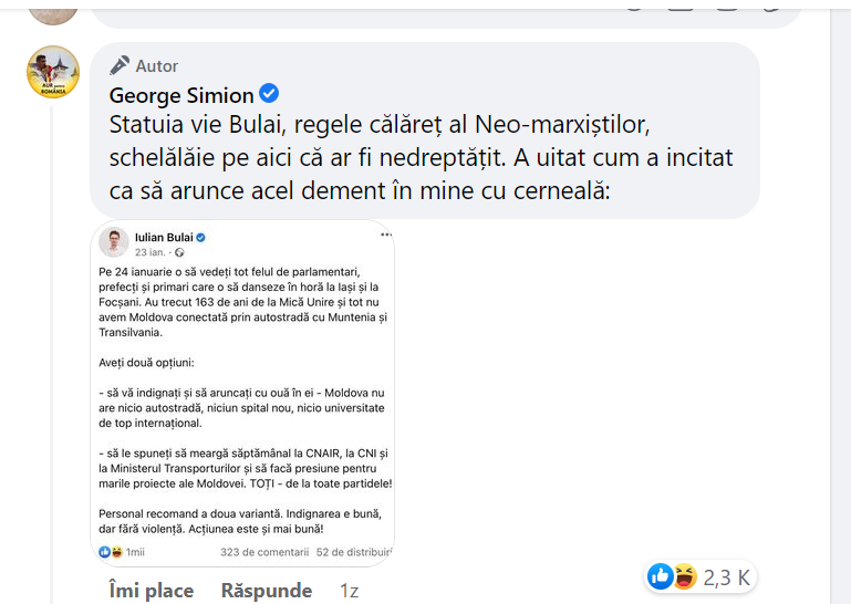 George Simion &icirc;l face &rdquo;dement&rdquo; pe cel care l-a stropit cu cerneală la Iași. Atac la deputatul Iulian Bulai