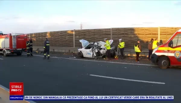 Autoturism lovit de un camion pe autostrada A1. Mai multe persoane au fost rănite