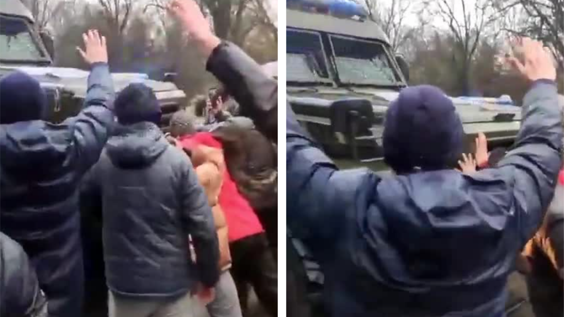 VIDEO ca în filme. Civilii din Ucraina se luptă cu mâinile goale cu blindatele Rusiei