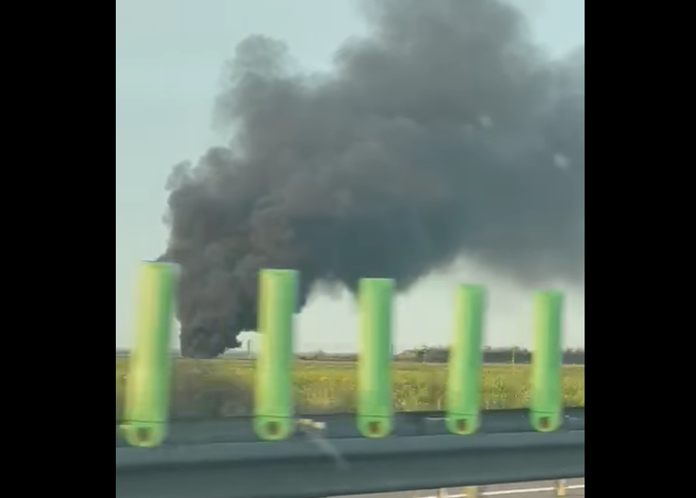 VIDEO Incendiu la un centru de dezmembrări auto din Sărulești