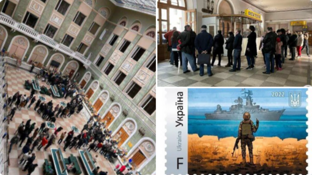 Ucrainenii stau şi 5 ore la coadă să cumpere timbre cu crucişătorul rus scufundat "Moskva"