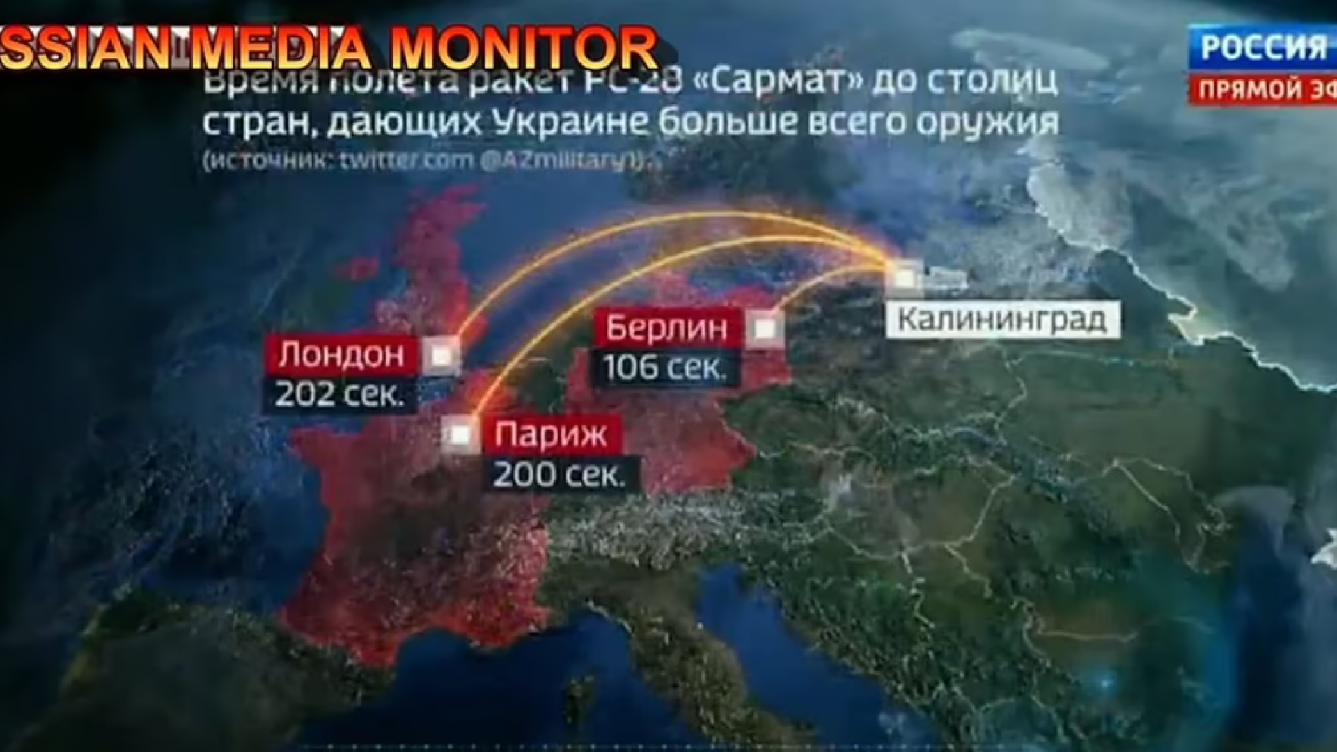 Simulare a unui atac nuclear asupra Europei la o televiziune de stat din Rusia. Rachetele ar lovi Berlinul în 106 secunde