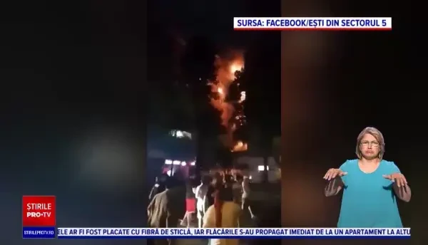 Incendiu puternic într-un bloc din București. Focul s-a propagat rapid pe fațadă
