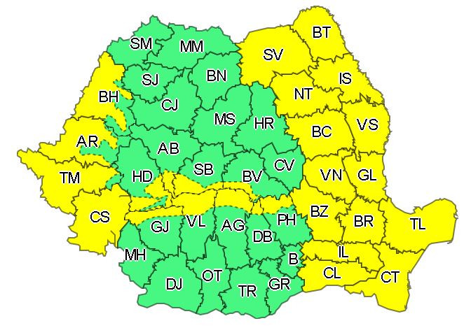 HARTĂ. Cod galben de vânt puternic în 27 de județe. Vremea se răcește accentuat în București