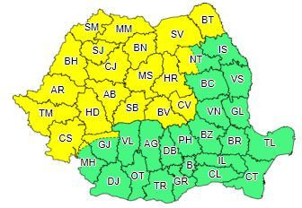 Cod galben de furtuni, până joi dimineaţă, în 21 de judeţe din Maramureş, Transilvania, Banat, Crişana şi nordul Moldovei