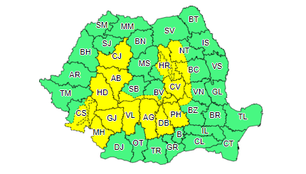 Cod galben de ploi torențiale și grindină în 18 județe. Cum va fi vremea în București