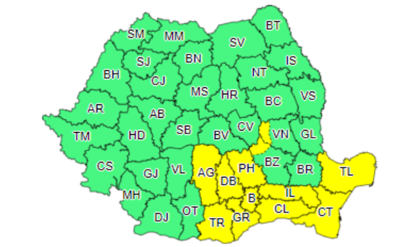 Cod galben de vijelii și grindină în mai multe județe, până miercuri dimineață