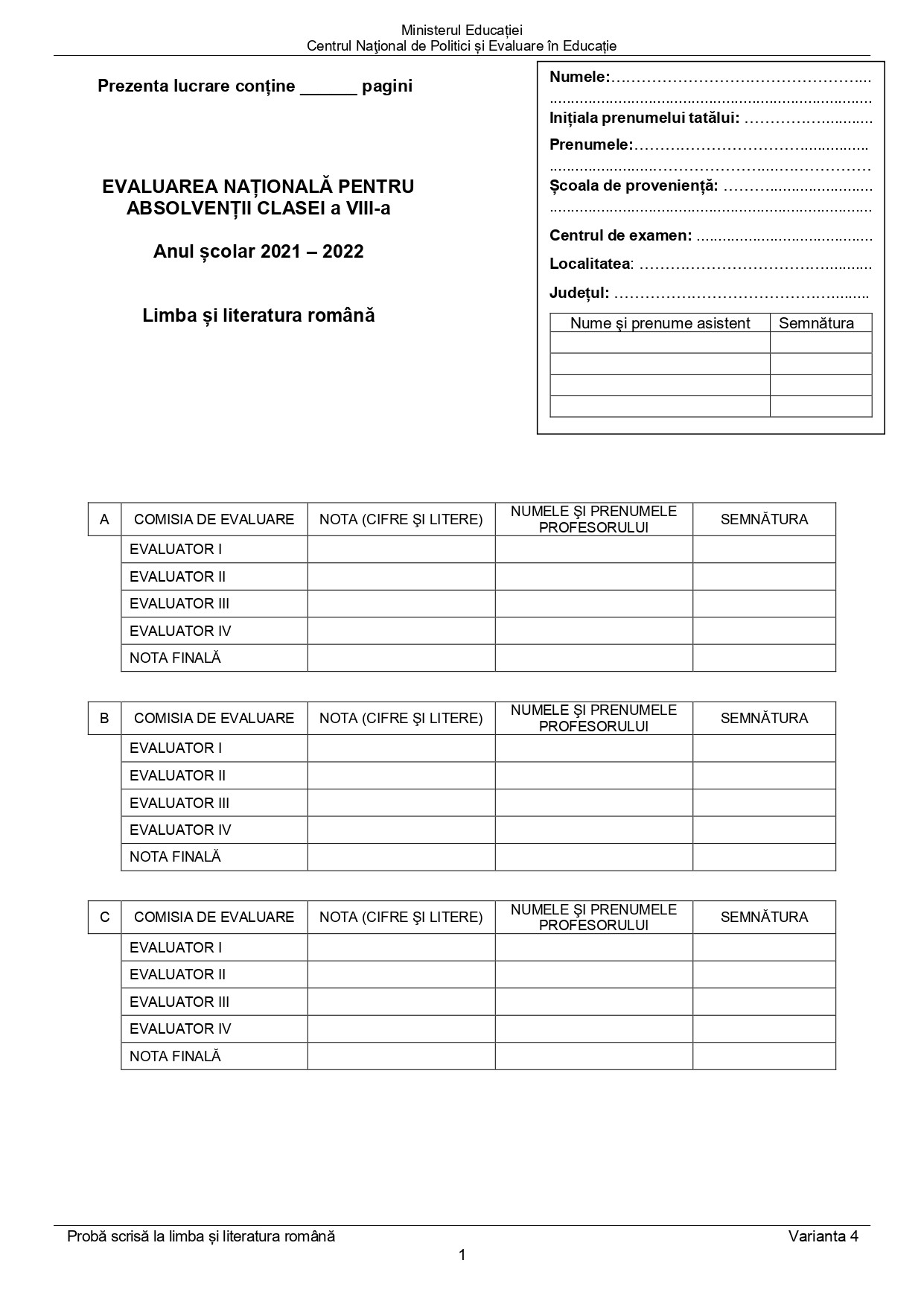 Subiecte Evaluarea Nationala 2022, edu.ro - 9