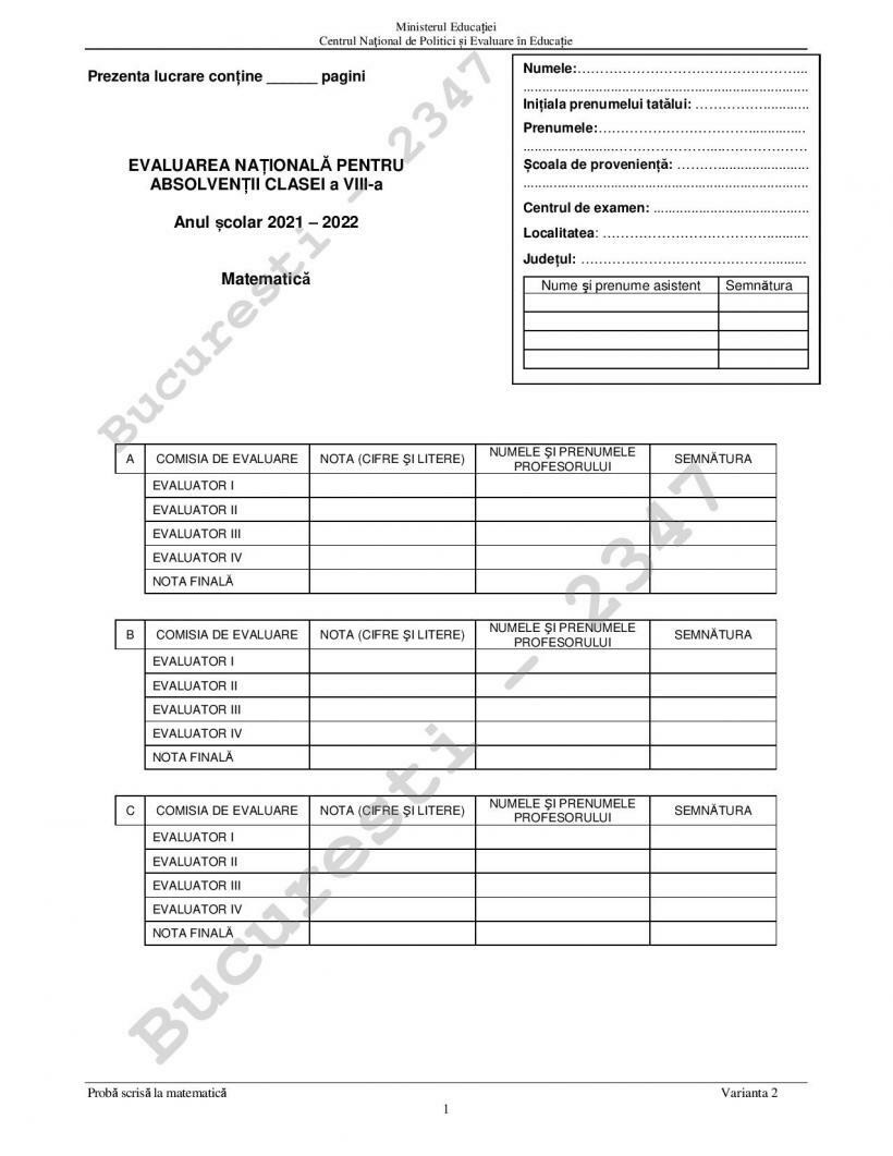 Subiecte Matematica Evaluare Nationala 2022 - 3
