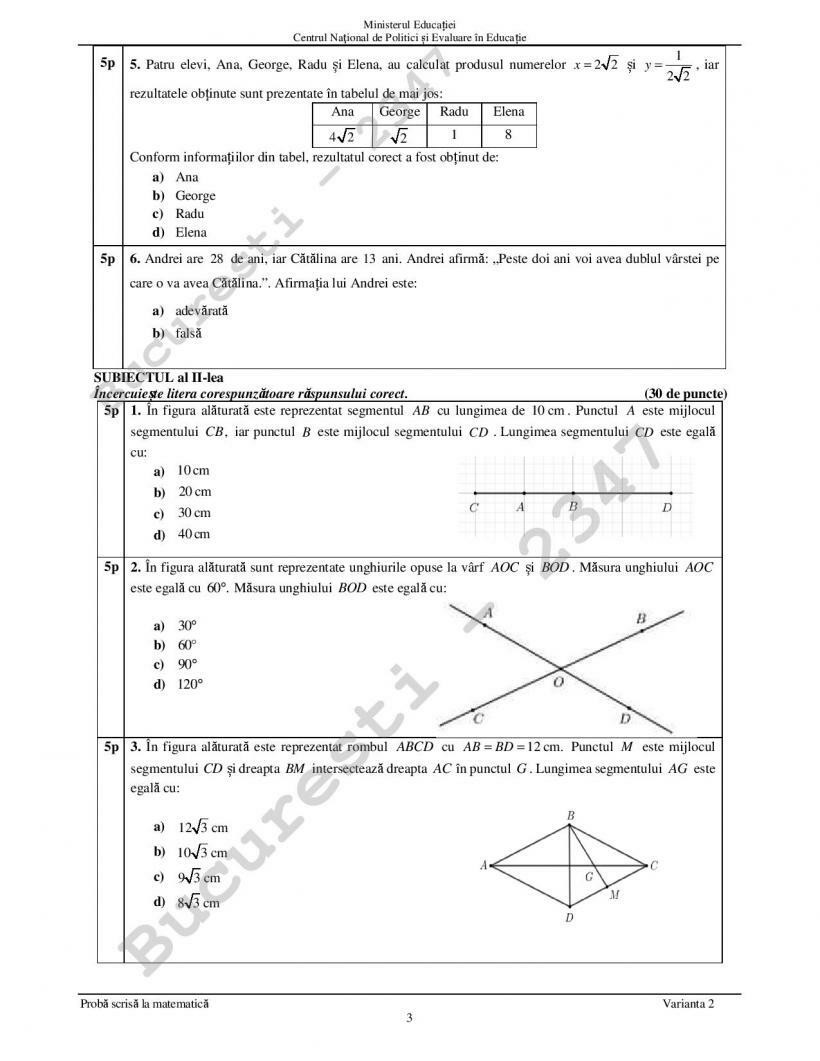 Subiecte Matematica Evaluare Nationala 2022 - 6