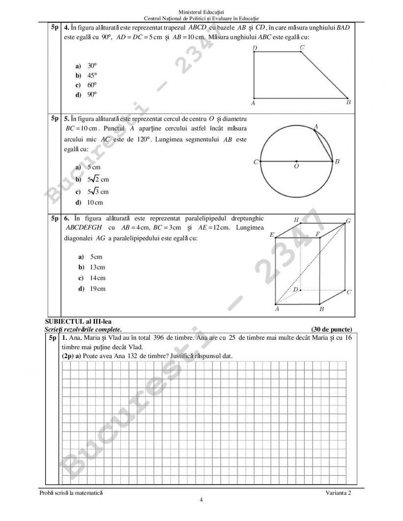 Subiecte Matematica Evaluare Nationala 2022 - 9