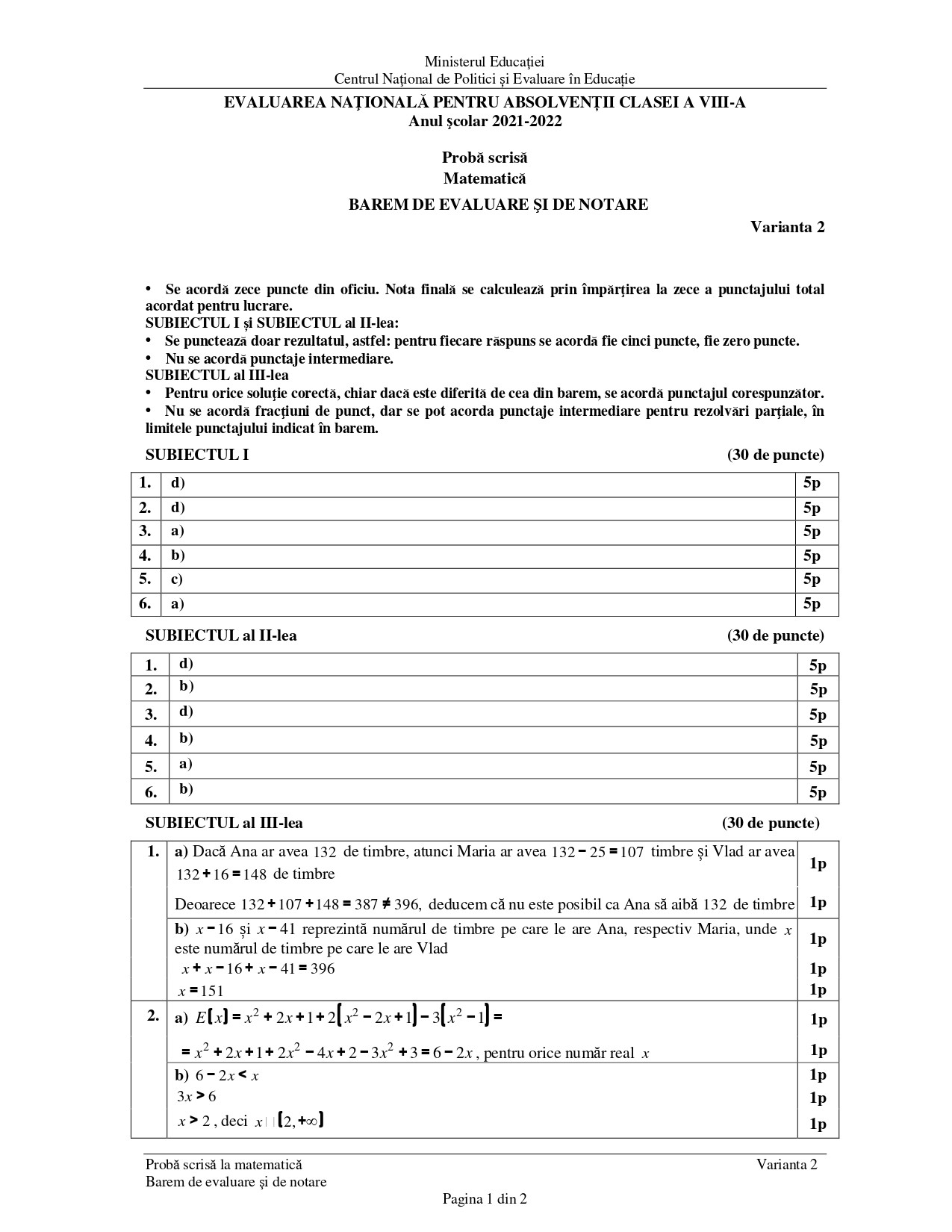 Barem Maghiara Evaluare Nationala 2022 - 2