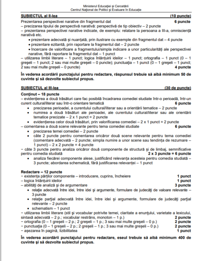 Subiecte Bac romana anul trecut