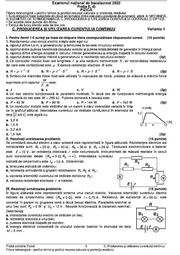 Subiecte Fizica BAC 2022