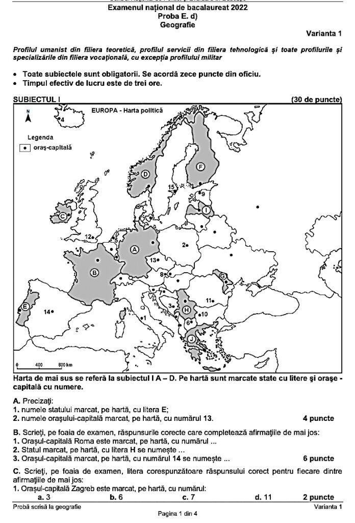 Subiecte Geografie BAC 2022