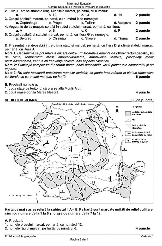 Subiecte Geografie BAC 2022