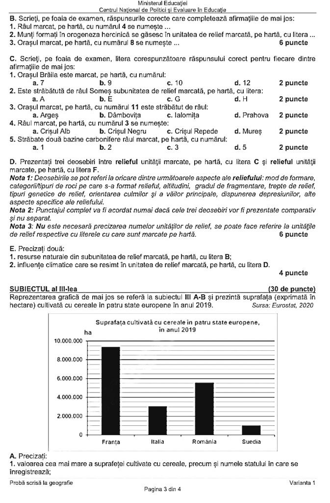 Subiecte Geografie BAC 2022