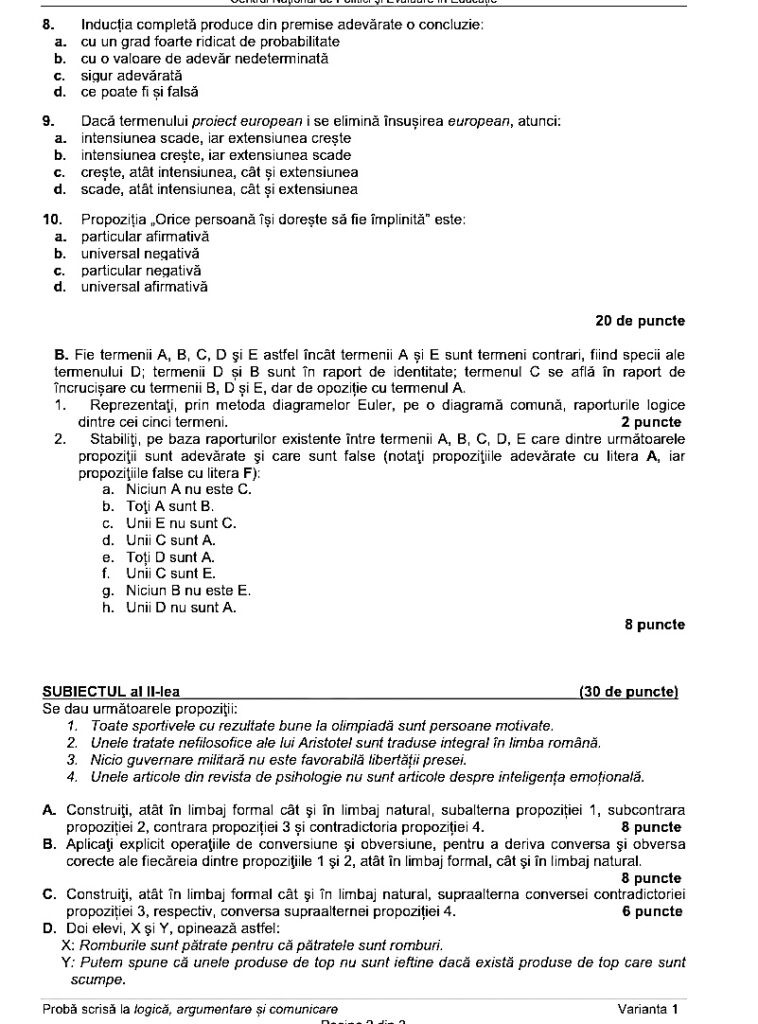 Subiect Logica Bacalaureat 2022