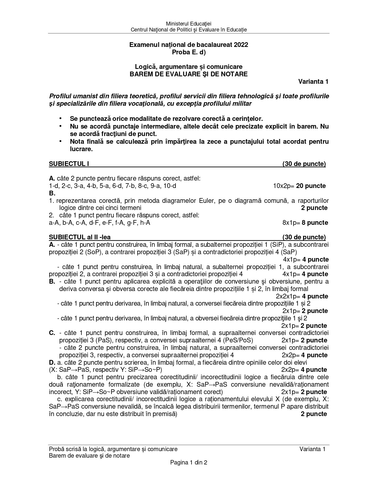 Barem Logica BAC 2022