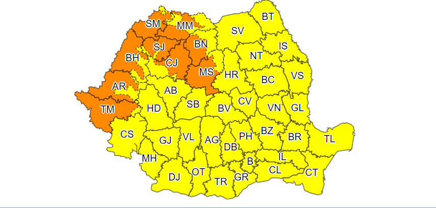 ANM: Cod portocaliu de caniculă în nouă judeţe, în următoarele trei zile. Cod galben de căldură în restul ţării