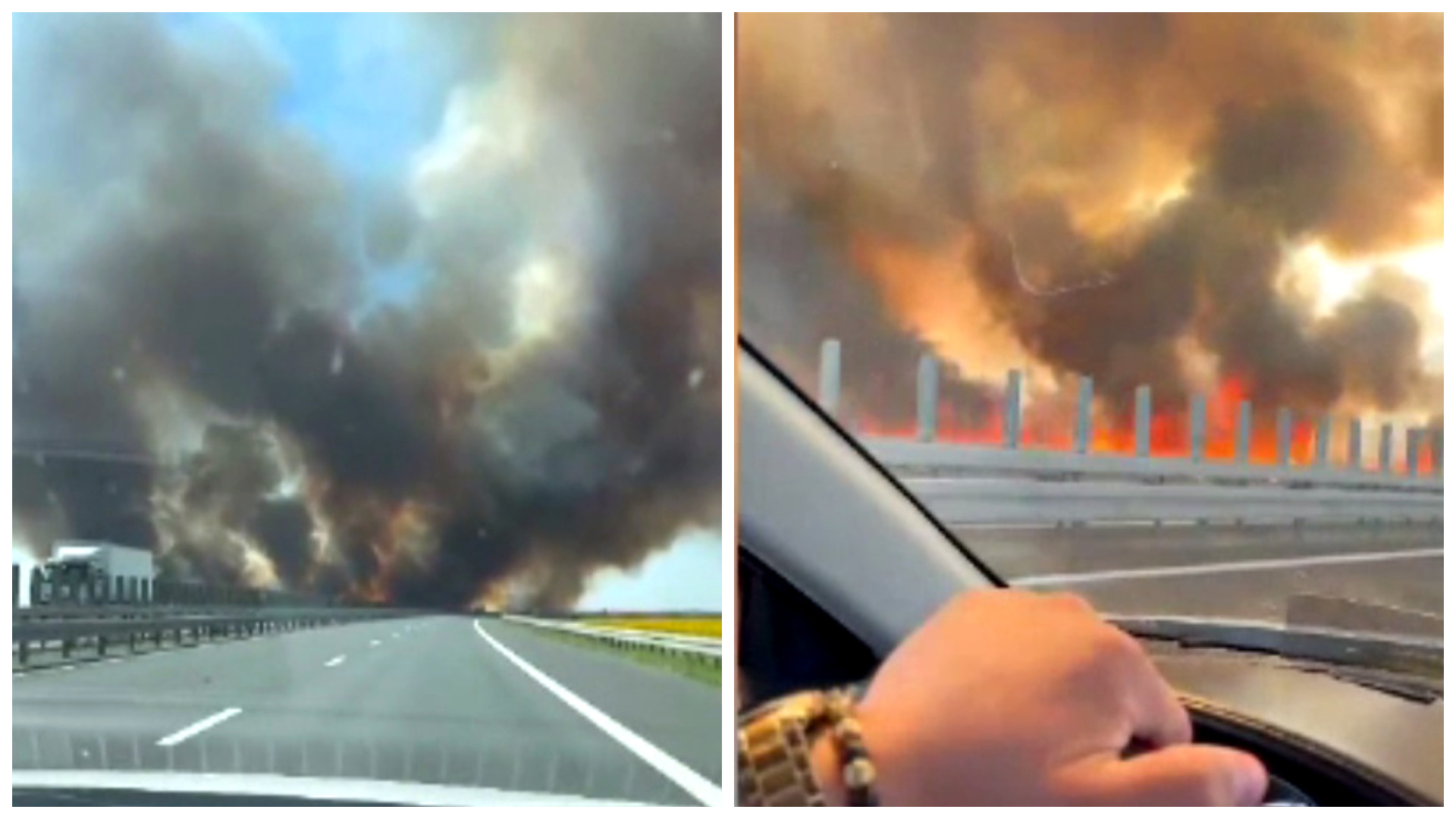 Incendiu de vegetație izbucnit lângă autostrada A1 Timișoara-Lugoj. Fumul gros i-a pus în dificultate pe șoferi