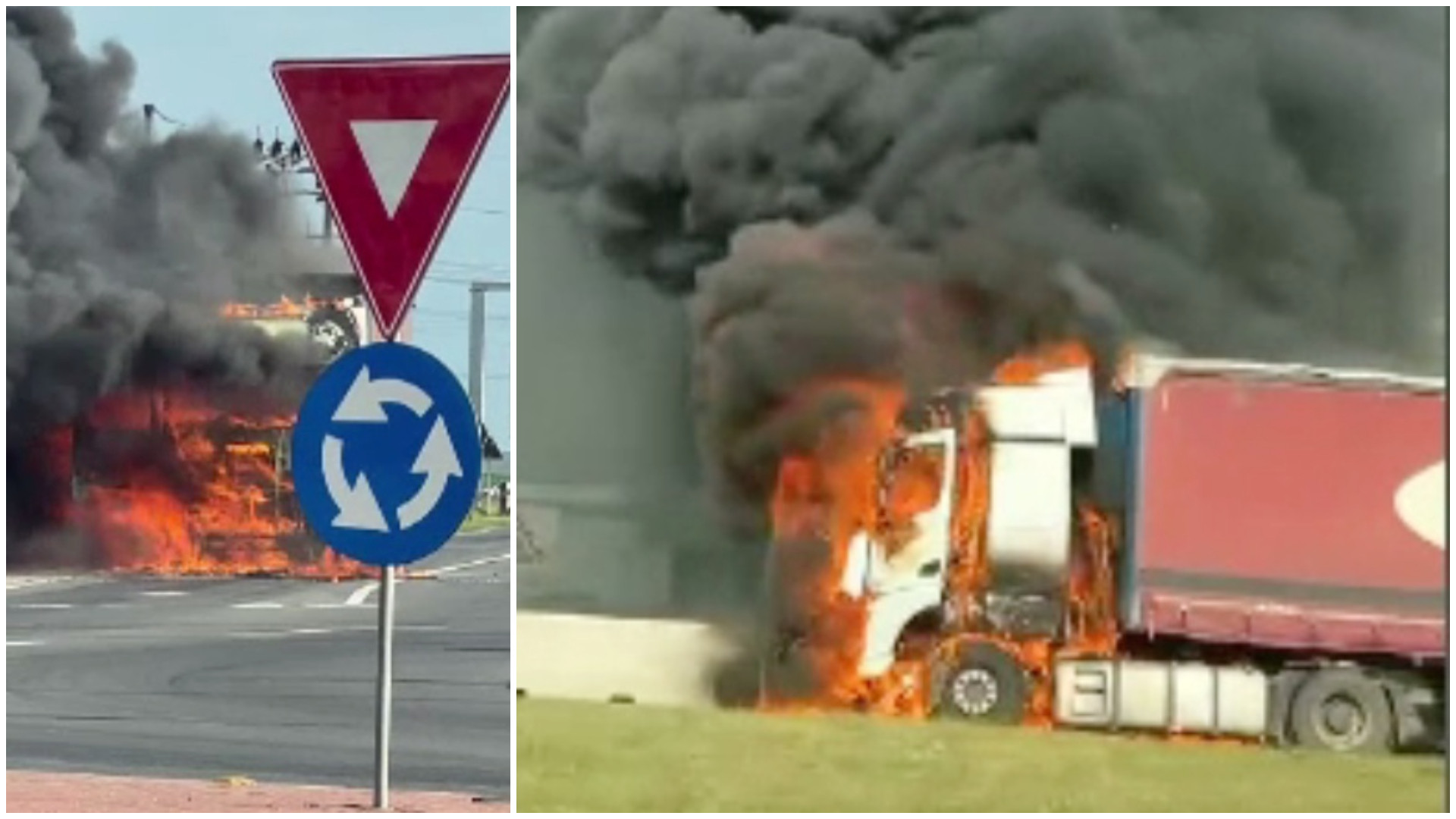 Un TIR s-a făcut scrum pe Centura Ploieștiului, pe DN1, în apropierea unei benzinării