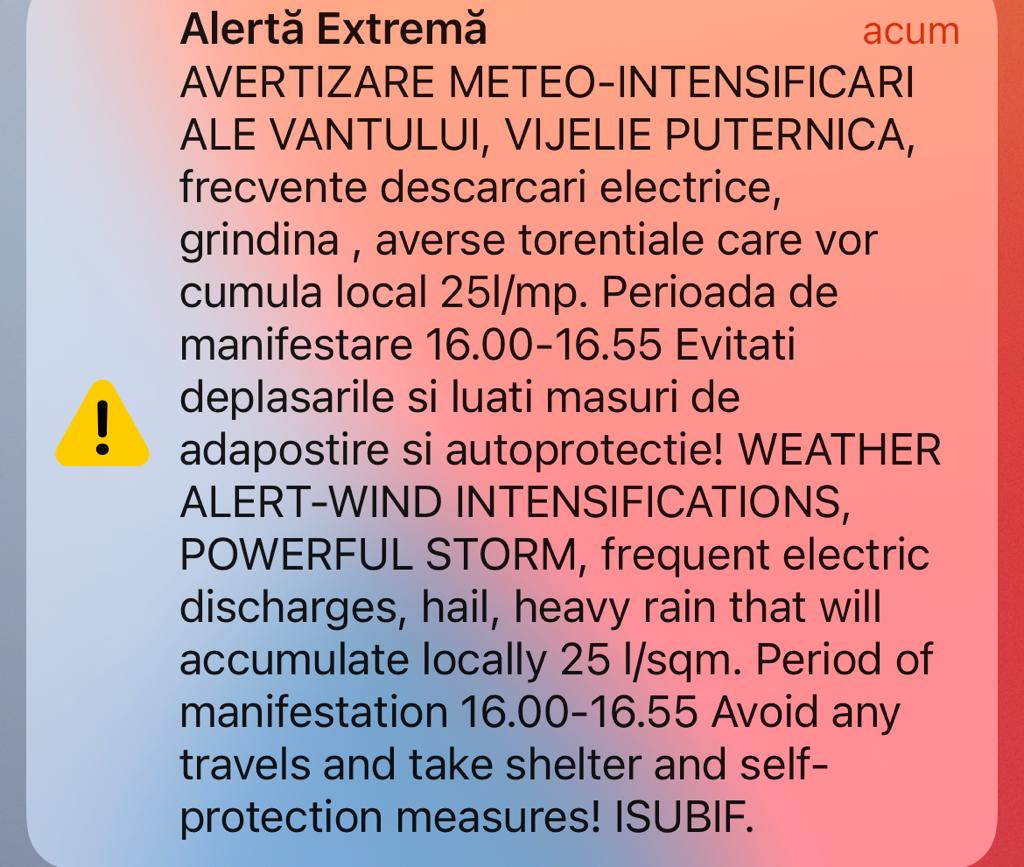 Autoritățile au emis Ro-Alert &icirc;n București! Capitala Rom&acirc;niei este lovită de vijelii puternice, grindină, descărcări electrice și averse torențiale.