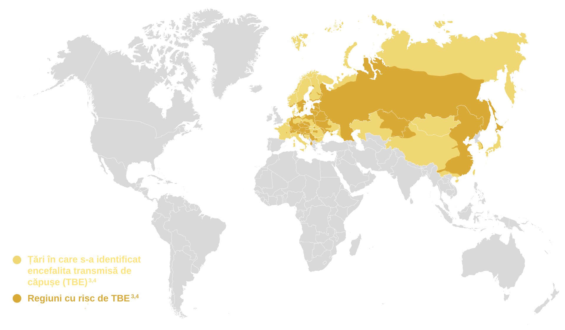 Hartă cu zonele &icirc;n care se află căpușele care provoacă encefalită de căpușă