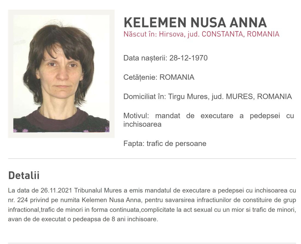 Nușa Kelemen, complicea Gurului din Ocna Mureș, urmărită internațional