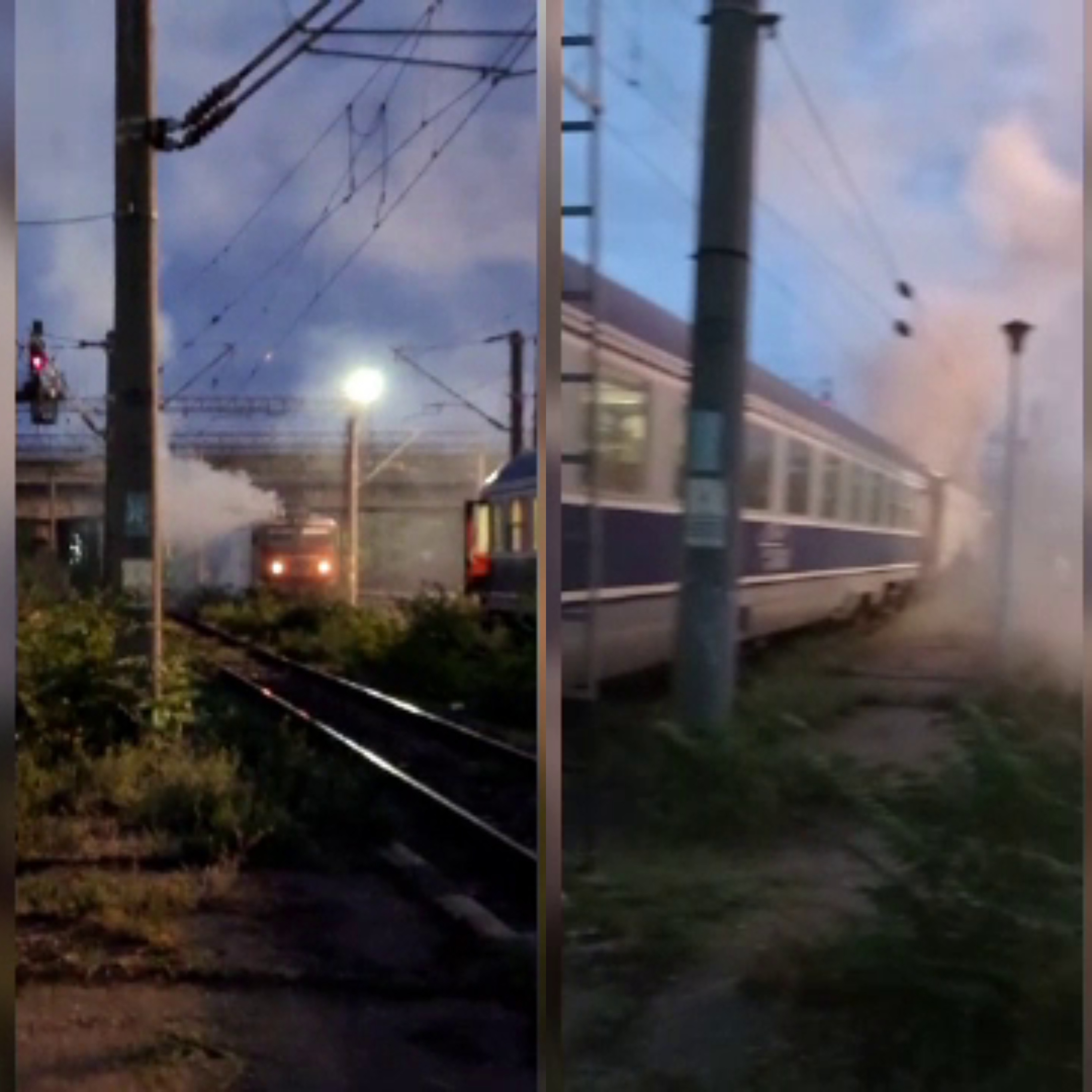 Locomotiva unui tren de persoane a luat foc la gara Ploiești Sud. Cauza anunțată de pompieri