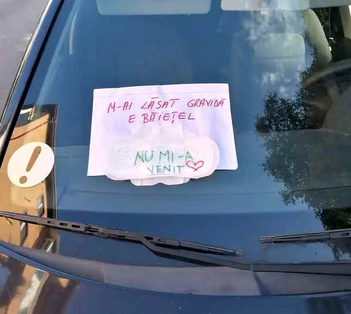 Mesajul tulburător din parbriz, lăsat unui șofer începător din Târgu Jiu. Omul a avut un șoc