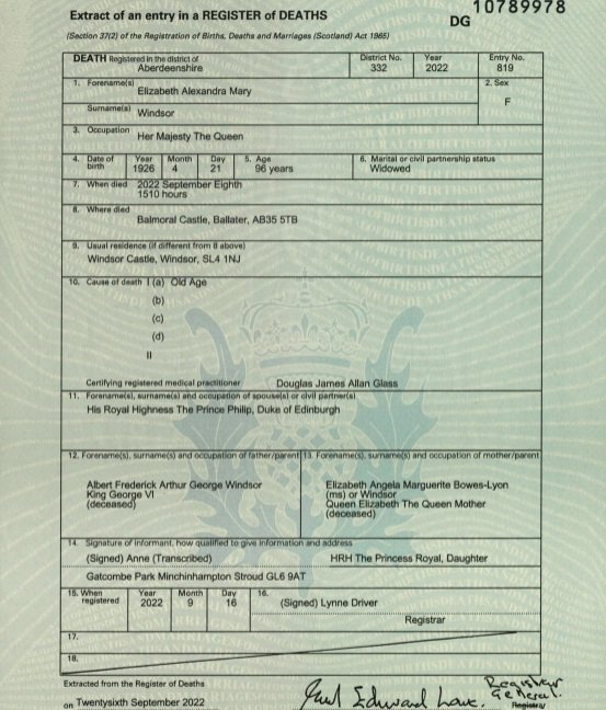 certificat deces regina