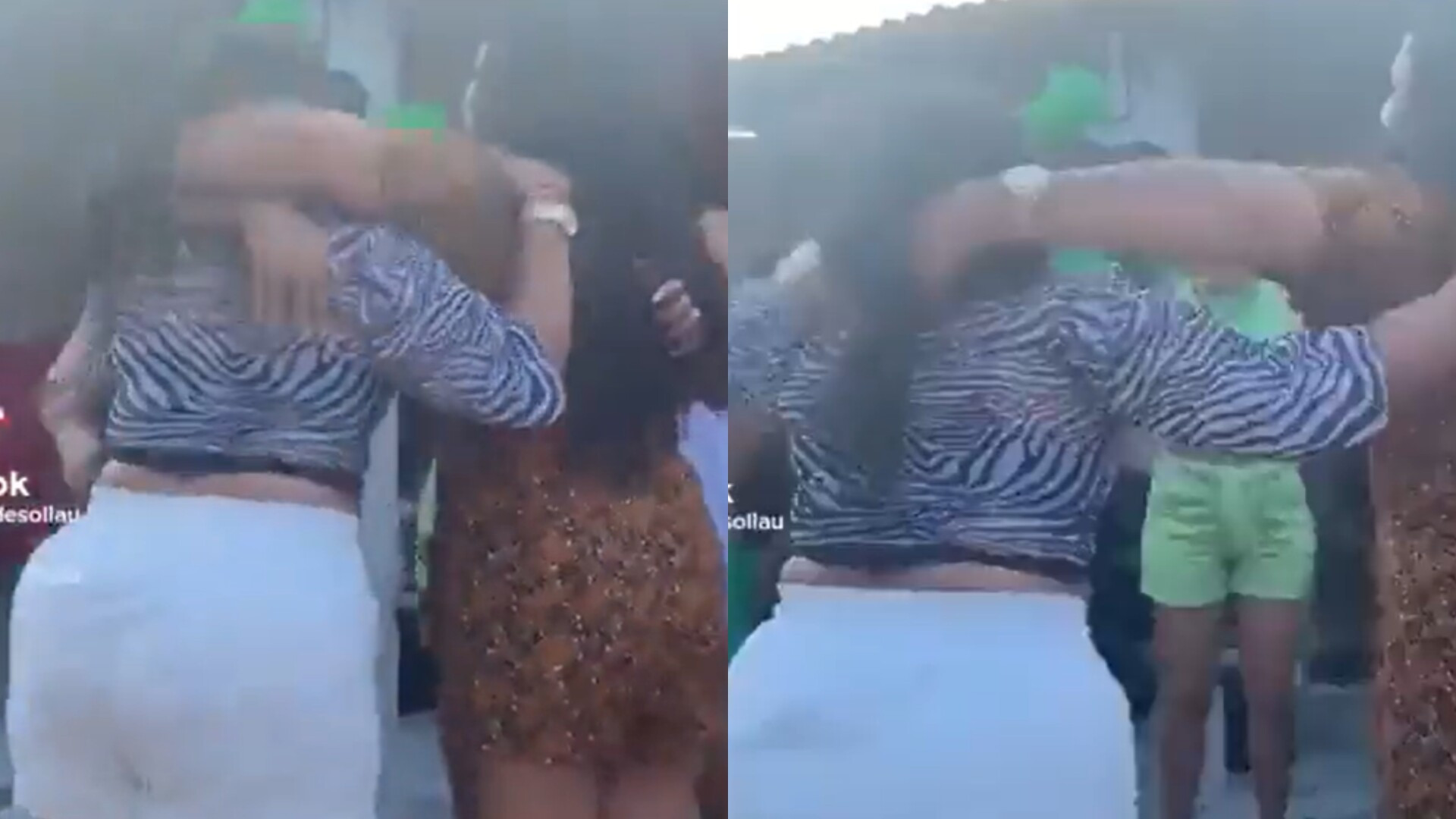 Momentul în care mai multe femei care dansau cad într-o gaură apărută din senin în asfalt. VIDEO