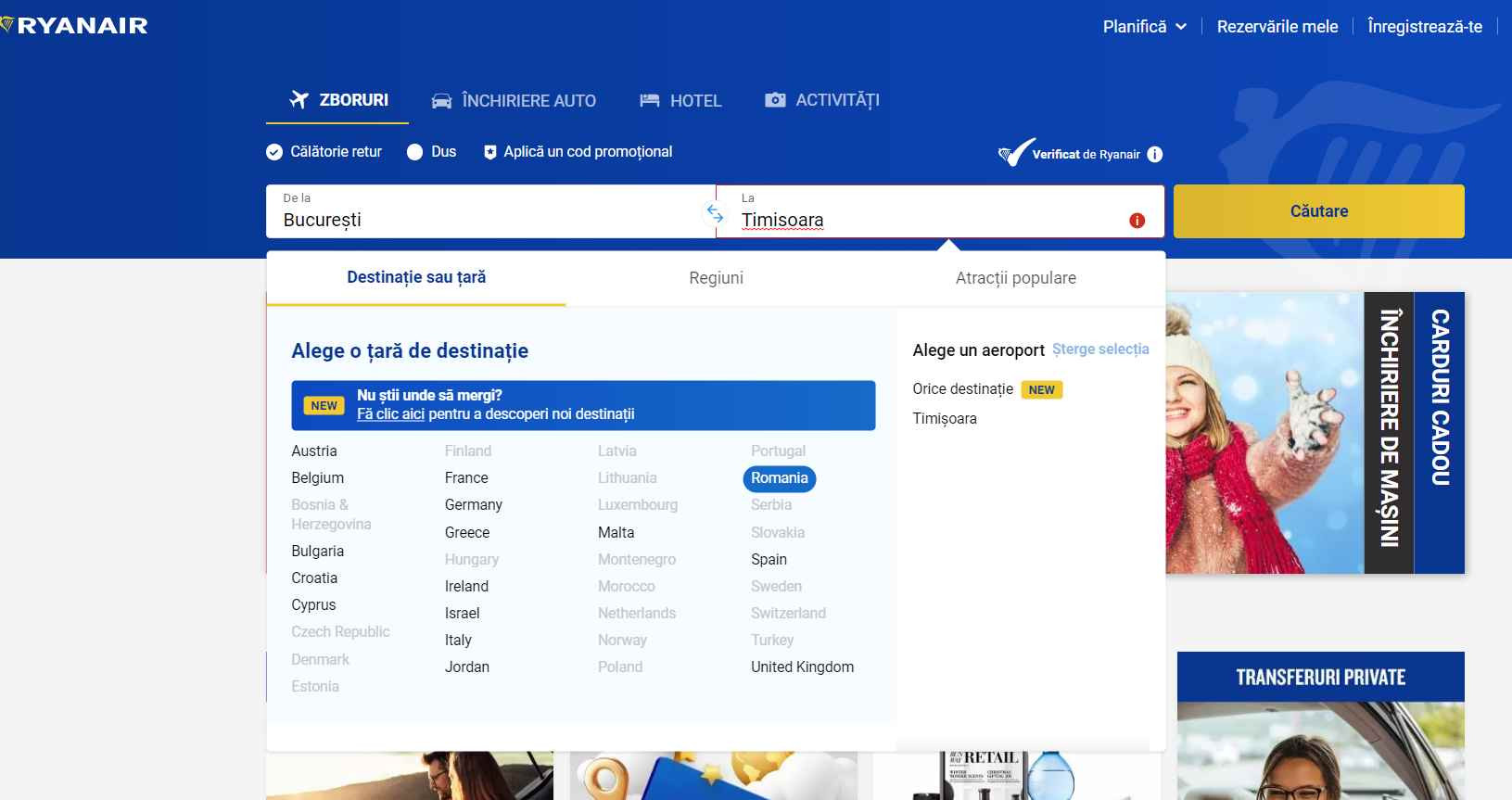 ryanair catre timisoara