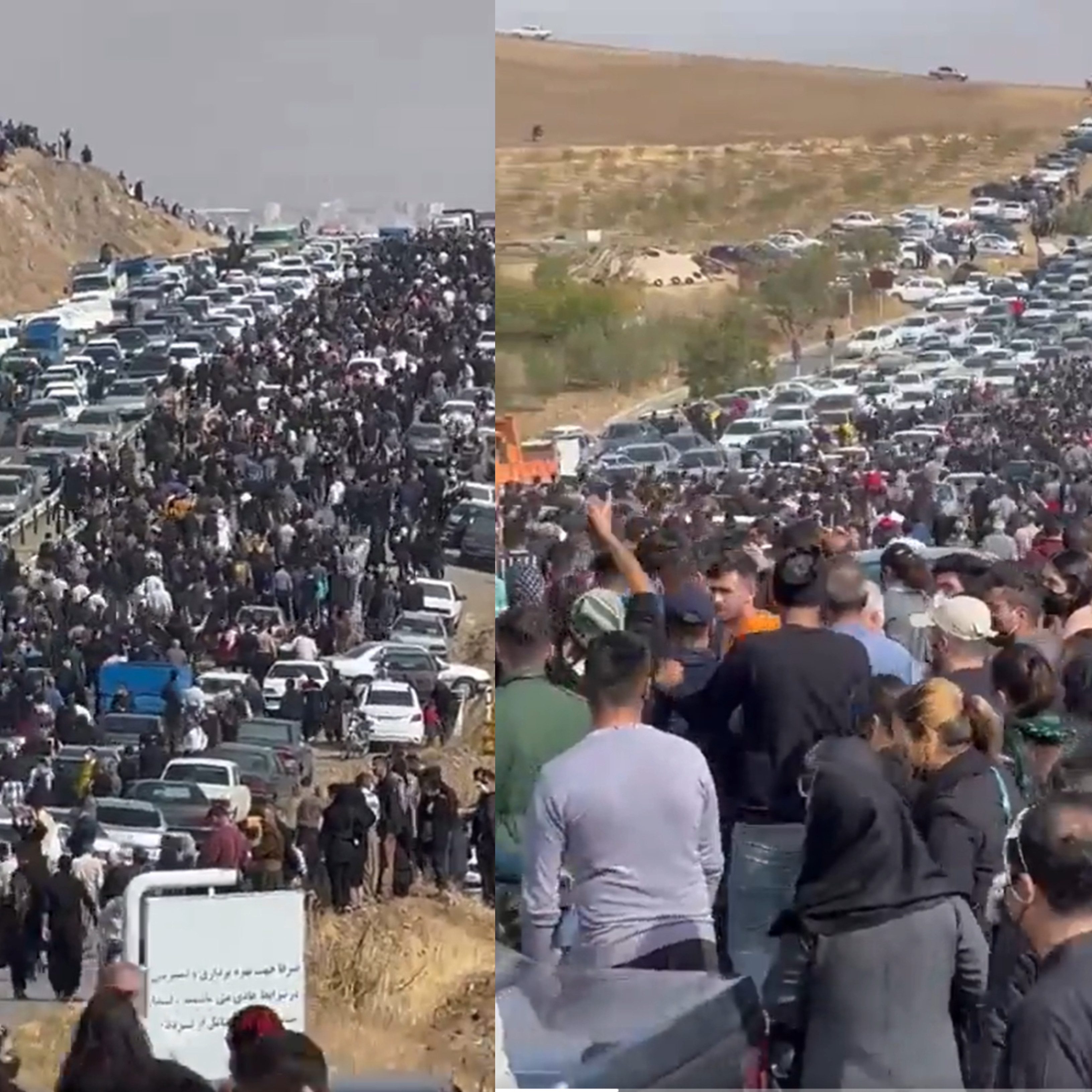 Imagini incredibile. Mii de oameni ignoră drumurile închise de guvernul din Iran pentru a merge la mormântul lui Mahsa Amini