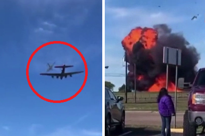Momentul în care cele două avioane s-au ciocnit în aer. Una dintre aeronave s-a rupt în două. VIDEO