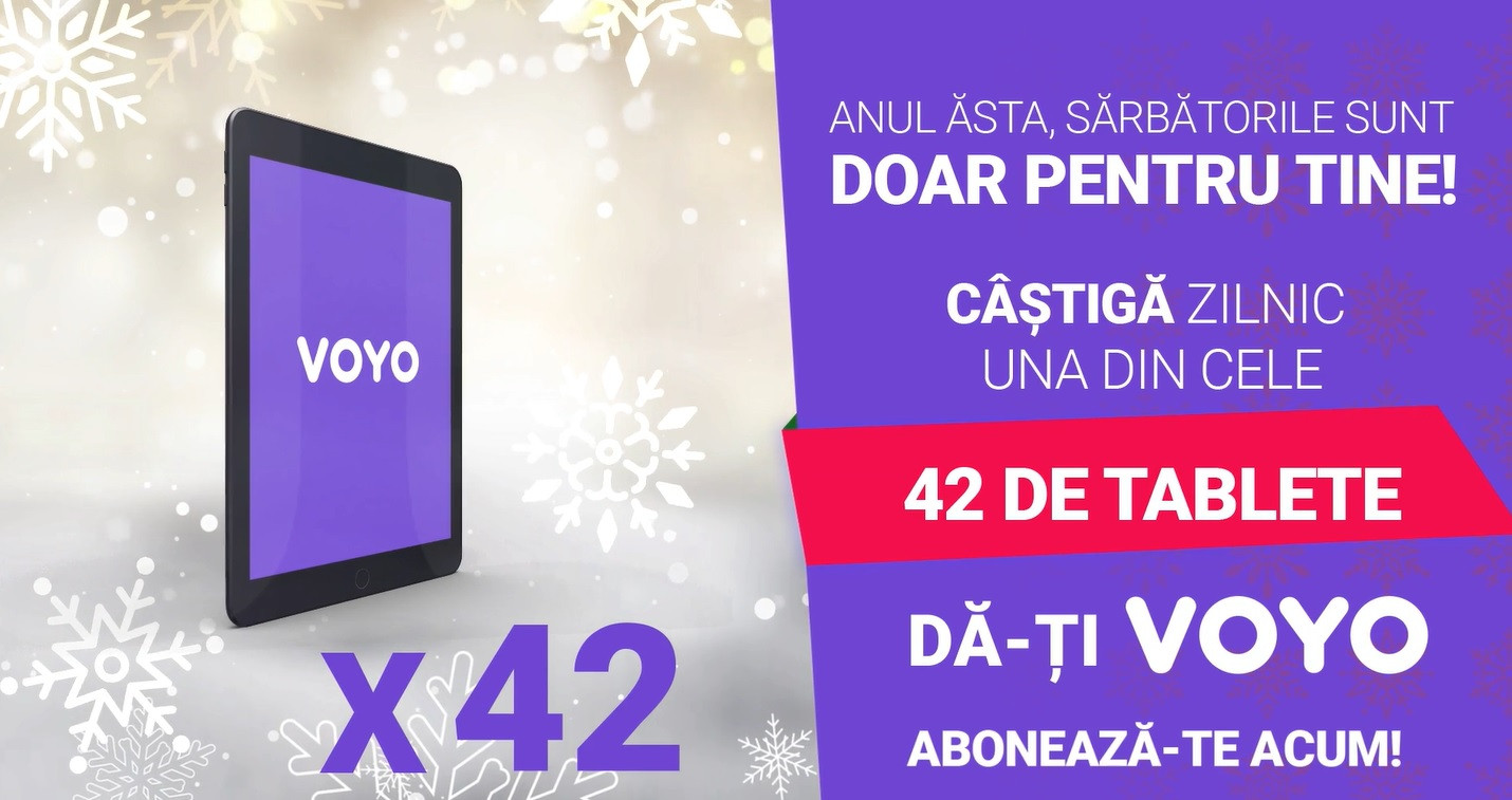 Concurs VOYO | Anul acesta, sărbătorile sunt doar pentru tine! Câștigă zilnic una dintre cele 42 de tablete Apple