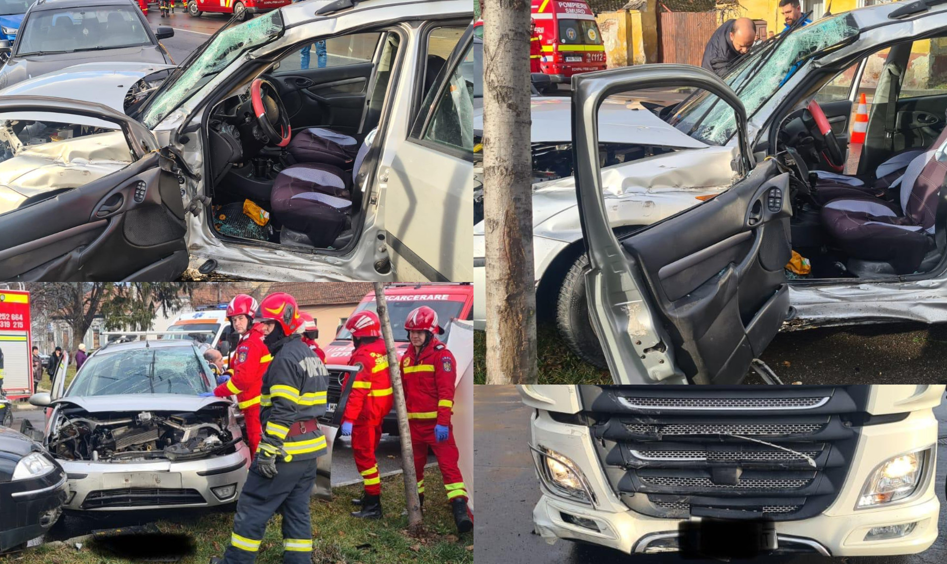Accident grav între un TIR și un autoturism, în Brașov. Au intervenit echipa de descarcerare și un echipaj SMURD