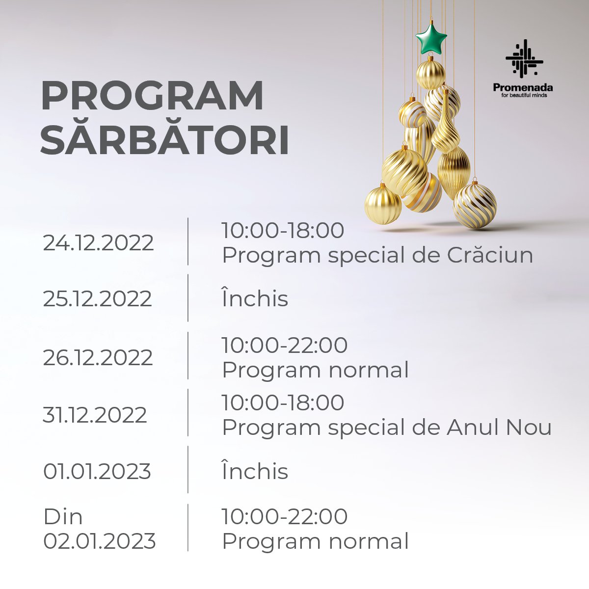 Program Promenda Mall de sărbători