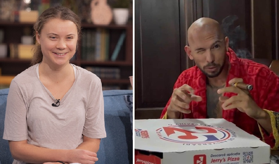 „Asta se întâmplă când nu îți reciclezi cutiile de pizza”. Reacția Gretei Thunberg după ce Andrew Tate a fost reținut