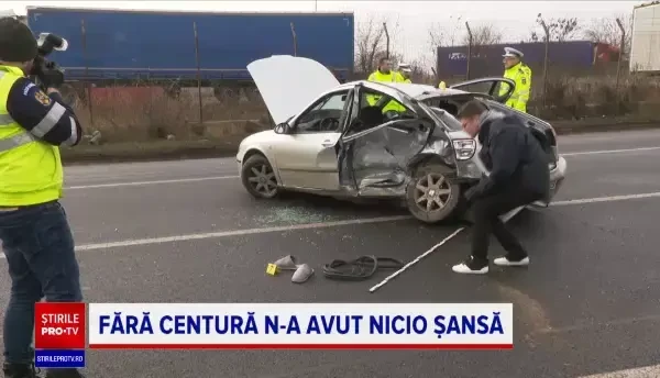 ANIMAȚIE GRAFICĂ. Accident șocant în Ilfov. Șoferul a murit după ce a fost proiectat printr-un geam lateral