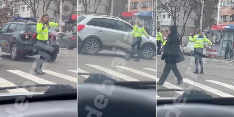 Haos într-o intersecție din Brăila, dirijată de o polițistă. Modul hilar în care dirija traficul. VIDEO
