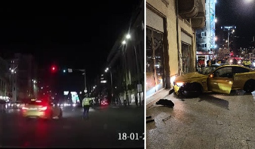 Șoferul unui BMW, la un pas să spulbere un polițist și un pieton, pe trotuar. A sărit în ultima clipă din calea bolidului
