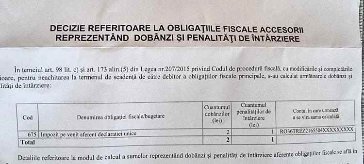 Datorie de 3 lei la ANAF. Somația primită de un clujean, gata să se trezească cu conturile blocate