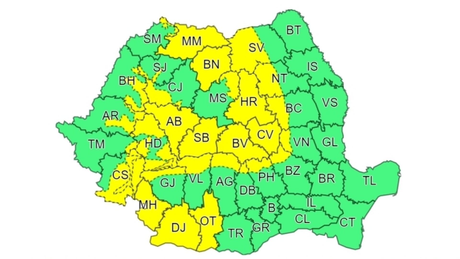 Cod galben de ninsori și viscol în zona de munte valabil până vineri dimineață. În Oltenia și Transilvania va sufla vântul